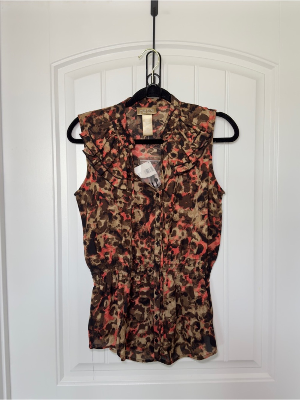 Miss Tina By Tina Knowles Leopard Print Ruffle Georgette Top Whimsigoth Boho